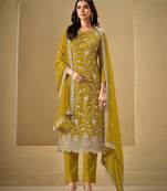 Lemon embroidered chinon semi-salwar suit