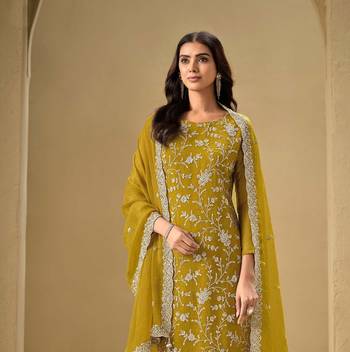 Lemon embroidered chinon salwar suit 2