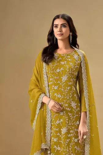 Lemon embroidered chinon salwar suit