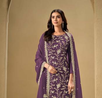 Wine embroidered chinon salwar suit 2