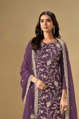 Wine embroidered chinon salwar suit