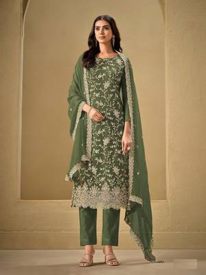 Green embroidered chinon salwar suit 1