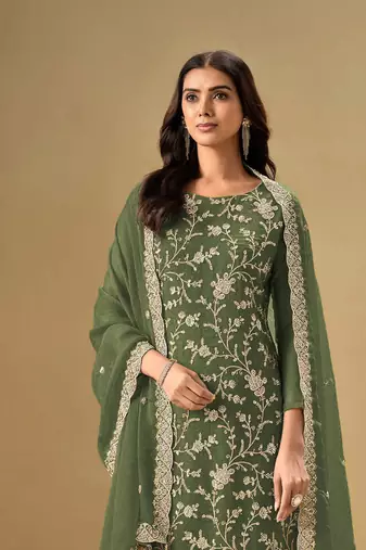 Green embroidered chinon salwar suit