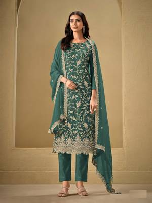 Mint embroidered chinon salwar suit 1