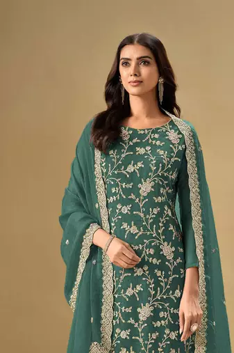 Mint embroidered chinon salwar suit