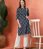 Blue women floral printed aline kurta
