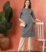 Grey women floral printed aline kurta