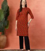Maroon women floral printed aline kurta