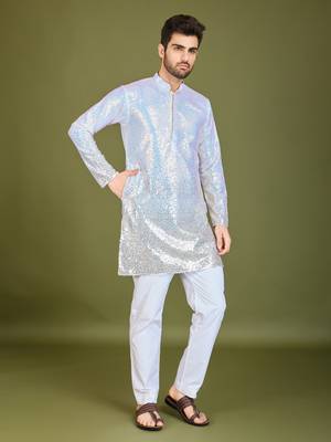 Omber MULTICOLOR georgette thread & sequins embroidered work wedding festival marriage party wear straight kurta 4