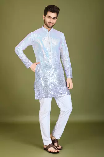 Omber purple georgette thread & sequins embroidered work wedding festival marriage party wear straight kurta