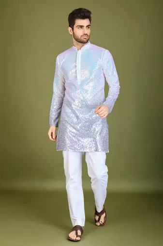 Omber purple georgette thread & sequins embroidered work wedding festival marriage party wear straight kurta