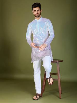 Omber pink georgette thread & sequins embroidered work wedding festival marriage party wear straight kurta 1