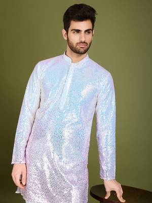 Omber pink georgette thread & sequins embroidered work wedding festival marriage party wear straight kurta 3