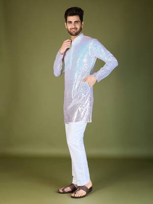 Omber pink georgette thread & sequins embroidered work wedding festival marriage party wear straight kurta 4