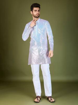 Omber pink georgette thread & sequins embroidered work wedding festival marriage party wear straight kurta 5