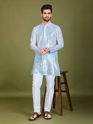 Omber blue georgette thread & sequins embroidered work wedding festival marriage party wear straight kurta 1