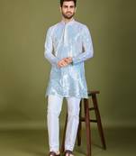 Omber blue georgette thread & sequins embroidered work wedding festival marriage party wear straight kurta