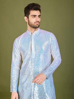 Omber blue georgette thread & sequins embroidered work wedding festival marriage party wear straight kurta 3