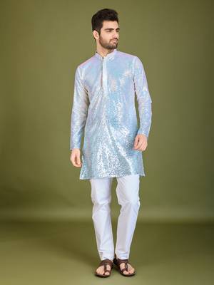 Omber blue georgette thread & sequins embroidered work wedding festival marriage party wear straight kurta 5