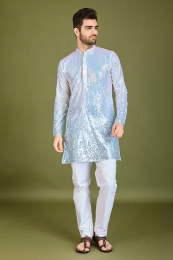 Omber blue georgette thread & sequins embroidered work wedding festival marriage party wear straight kurta
