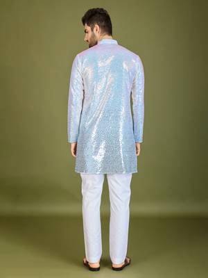Omber blue georgette thread & sequins embroidered work wedding festival marriage party wear straight kurta 6
