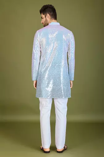 Omber blue georgette thread & sequins embroidered work wedding festival marriage party wear straight kurta