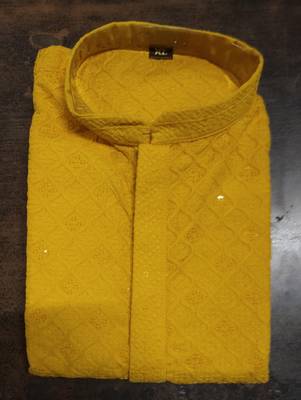 Yellow embroidered rayon straight kurta 6