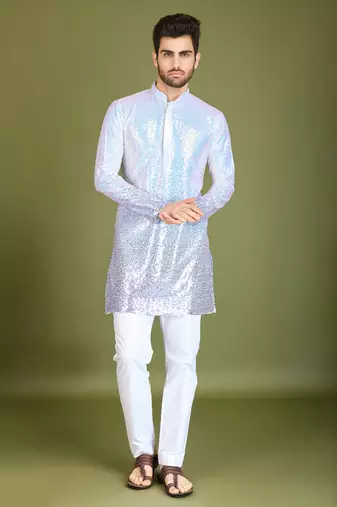 Omber purple georgette thread & sequins embroidered work wedding festival marriage party wear straight kurta
