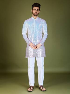 Omber pink georgette thread & sequins embroidered work wedding festival marriage party wear straight kurta 7