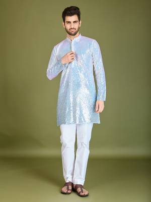 Omber blue georgette thread & sequins embroidered work wedding festival marriage party wear straight kurta 7
