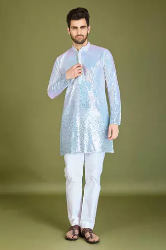 Omber blue georgette thread & sequins embroidered work wedding festival marriage party wear straight kurta