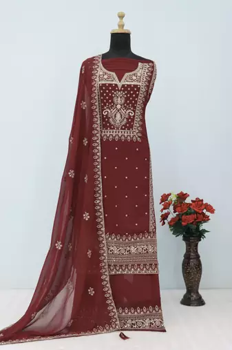 Maroon premium embroidered georgette salwar suit