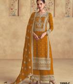 Mustard premium embroidered georgette semi stitched salwar suit