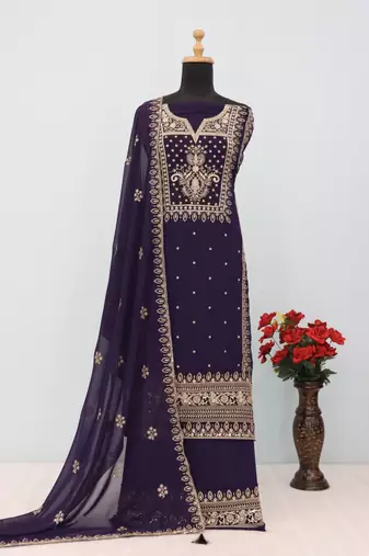 Purple premium embroidered georgette salwar suit