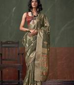 Weaving zari tissue silk Blend designer saree in dark green