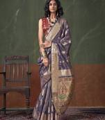 Weaving zari tissue silk Blend designer saree in violet