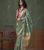 Weaving zari tissue silk Blend designer saree in sea green