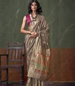 Weaving zari tissue silk Blend designer saree in grey