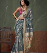 Weaving zari tissue silk Blend designer saree in blue