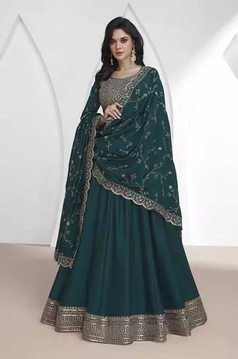 Vichitra silk teal embroidered designer salwar kameez