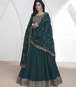 Vichitra silk teal embroidered salwar kameez