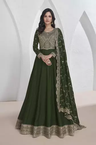 Vichitra silk dark green embroidered designer salwar kameez