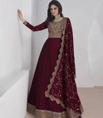 Vichitra silk maroon embroidered salwar kameez