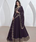 Vichitra silk dark purple embroidered salwar kameez
