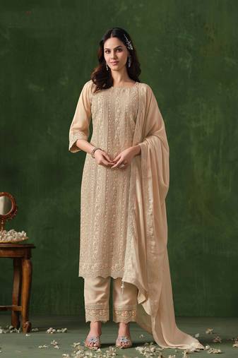 Georgette codding sequins trendy salwar kameez in beige