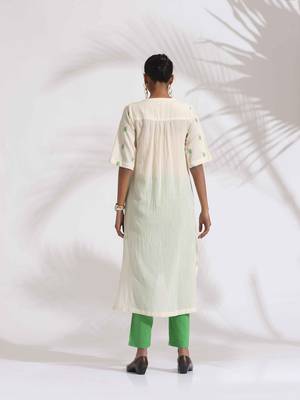 off-white cotton floral embroidered straight kurta set 2