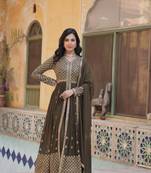 Mendi georgette sequins embroidered falred gown with pant and heavy dupatta
