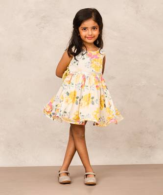 Stylish yellow cotton dress with intricate gota lace detailing 1