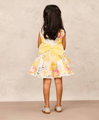 Stylish yellow cotton dress with intricate gota lace detailing 2