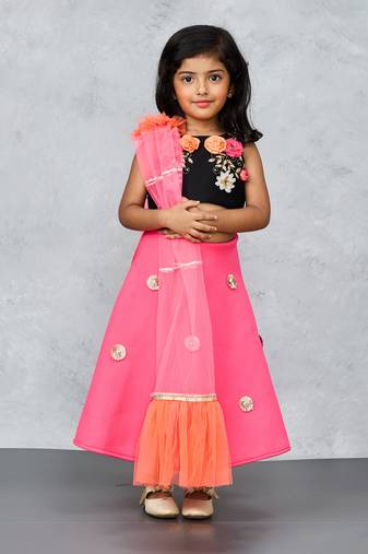 Traditional black & orange hand embroidered ghagra choli
